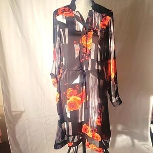 Simply Vera, Vera Wang Black & Floral High-Low Hem Dress Size: M